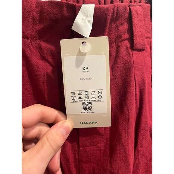 Halara Womens Red Poplin Square Pants XS Wide Leg Cotton Hi Rise Pleated Zip NWT - Picture 8 of 8